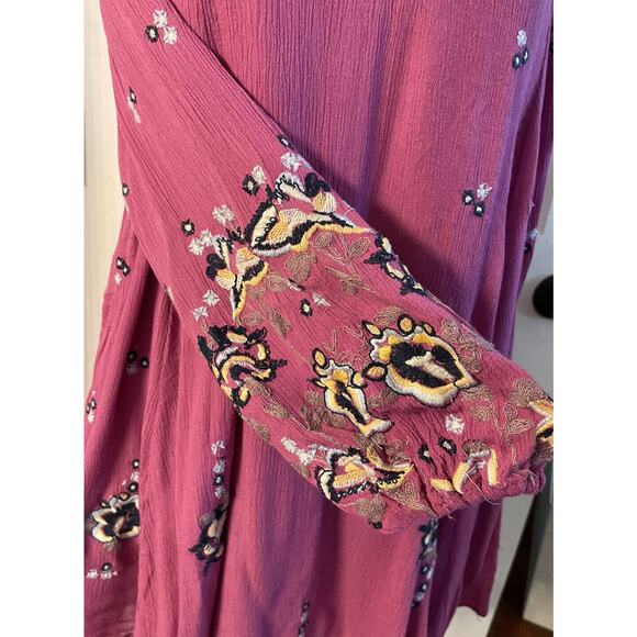 Free People Embroidered Dress Tunic Crinkled Cut Out Back Fushia Pink BOHO Small - Picture 12 of 12